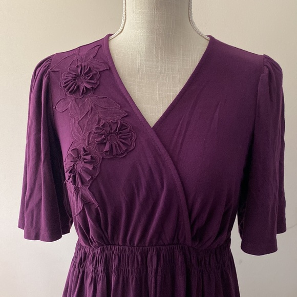 Motherhood Maternity women’s purple nursing dress, bell s/s elastic waist S/P - Picture 3 of 15
